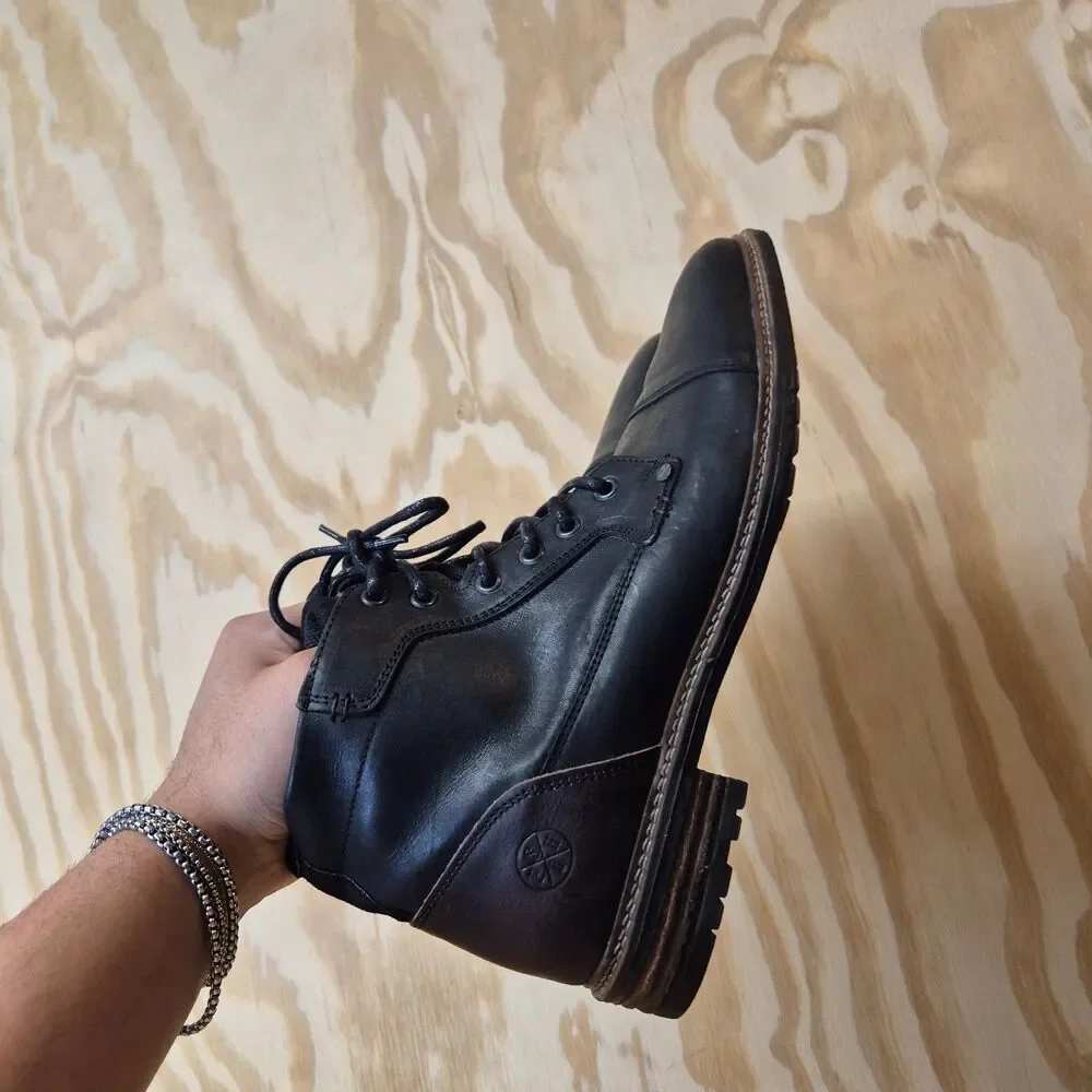 Bull Boxer Warrant Mens 13 Black Leather Cap Toe Zip Lace Up Ankle Boots